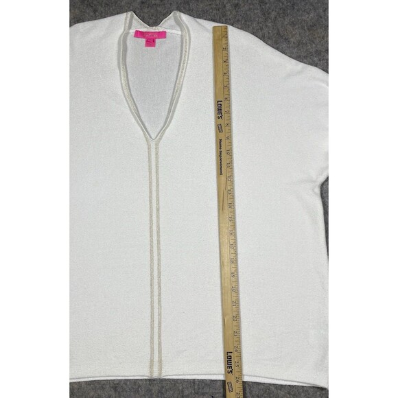 Lilly Pulitzer Morgen V-neck Sweater White w/Gold Stitching Large Style 006501 - Picture 5 of 8